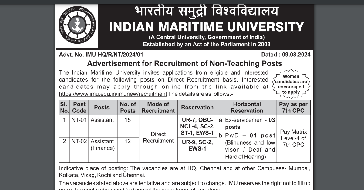 You are currently viewing IMU Non Teaching Assistant Recruitment 2024