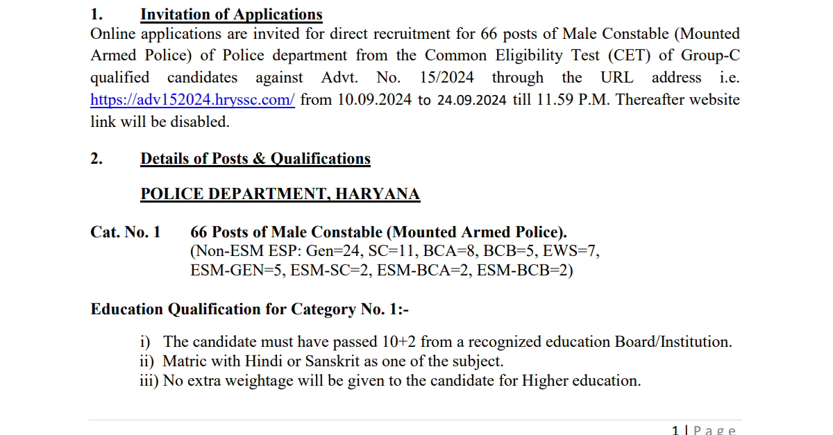 You are currently viewing Haryana HSSC 66 Male Constable MAP Latest Vacancy 2024