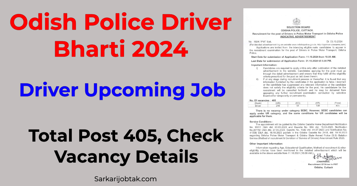 You are currently viewing Odisha 405 Police Motor Transport Driver Vacancies