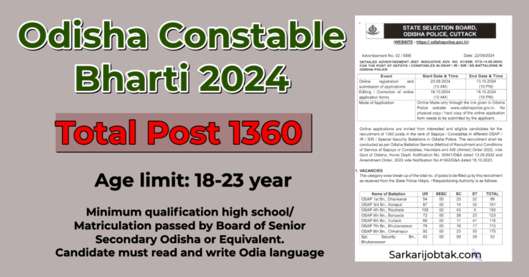 Read more about the article Odisha Constable Post In Various Battalion 1360 Vacancy