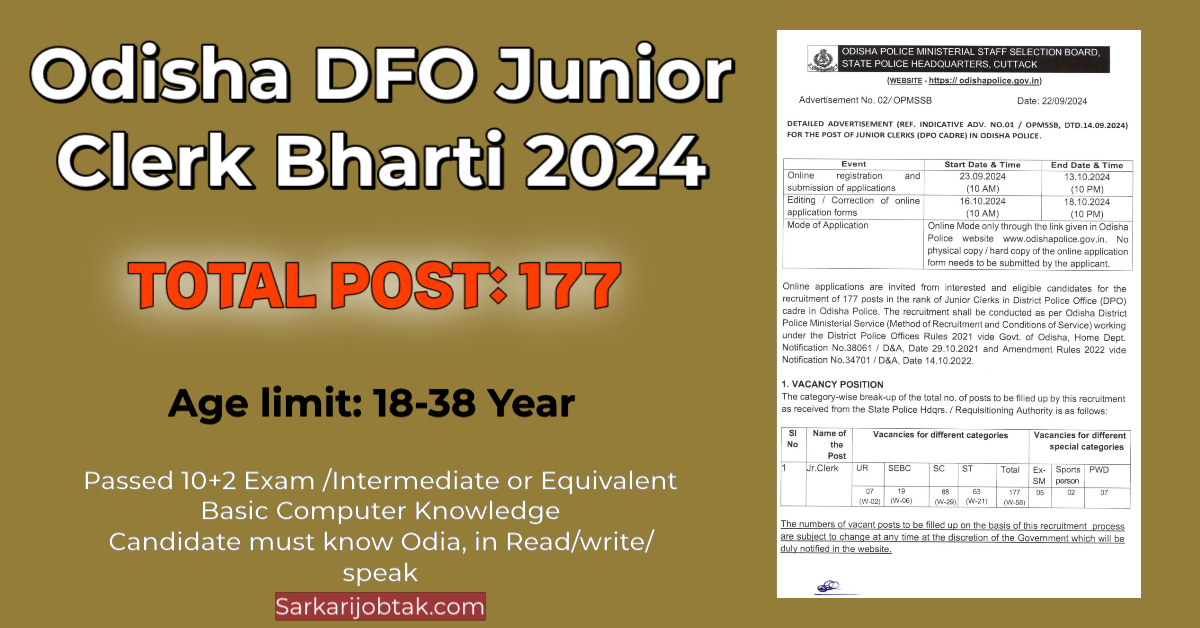 You are currently viewing Odisha DFO Junior Clerk Online form apply for 177 post