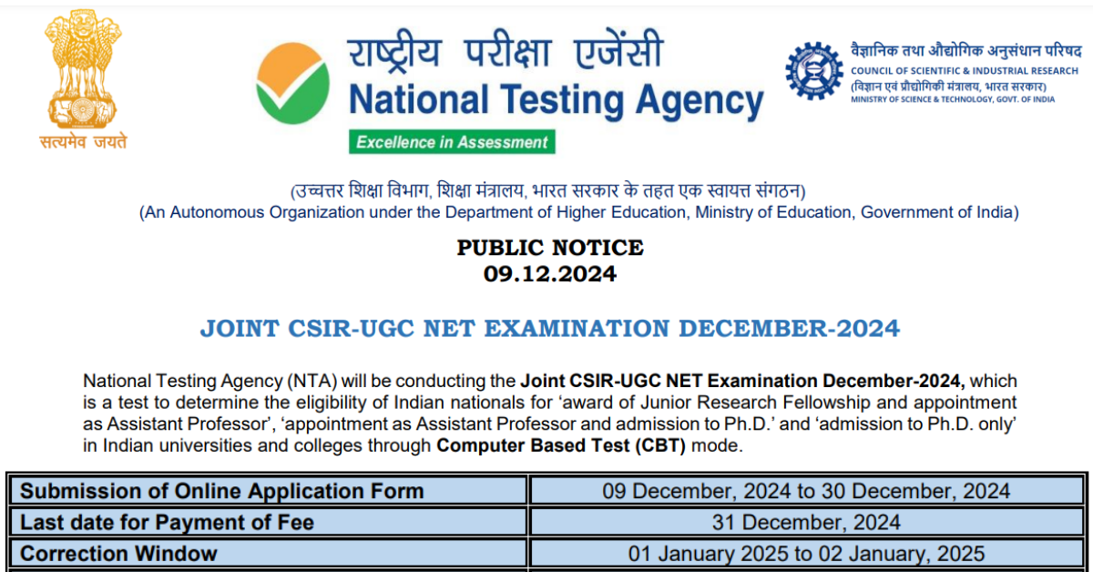 You are currently viewing NTA CSIR UGC NET Exam December 2024-25